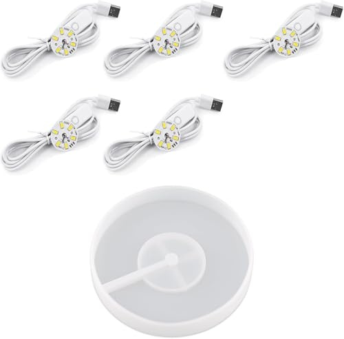 joonnair Kit Base Luminosa a LED con 5 LED USB e Stampo in Silicone, Per LED Luci Display Base in Resina, Espositori Cristallo, Decorazioni Fai-da-Te (Ø 8,3 cm)
