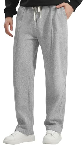 Pantaloni della tuta da uomo a gamba dritta, orlo senza polsini, vestibilità ampia, pantaloni da jogging con tasche per corsa e allenamento, Grigio chiaro, S