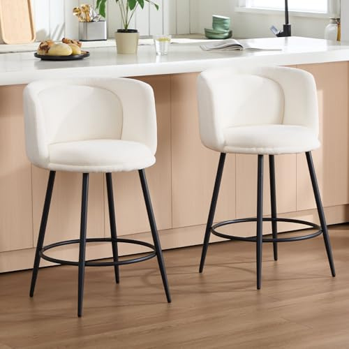 DAYALANE Barhocker 2er mit Lehne, Barstuhl Modern, Weiß | Gepolsterter Küchenhocker aus Chenille, Bistrohocker Bar Stool für Küche Bistro Café & Theke