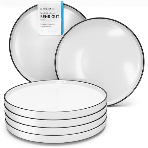 Porzellan Teller Groß 6 Personen Scandi TESTSIEGER, Traumhaftes skandinavisches Porzellan Speiseteller Set, Stylisches Essteller Set, Pure Living in weiß