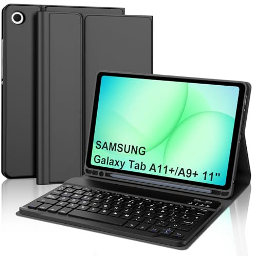 Funda con Teclado para Samsung Galaxy Tab A11+/A9+ 11 Pulgadas, Español Ñ Teclado Bluetooth Inalámbrico con Funda Delgada y Portalápices para Samsung Galaxy Tab A11 Plus/A9 Plus 11 2025/2023, Negro