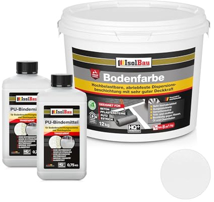 Isolbau - 2K PU-Bodenbeschichtung für Innen- und Außenböden - Bodenfarbe Weiss mit 2 x PU-Bindemittel für Garagen, Werkstätten, Kellern - Garagenboden-Beschichtung - Betonfarbe 12kg