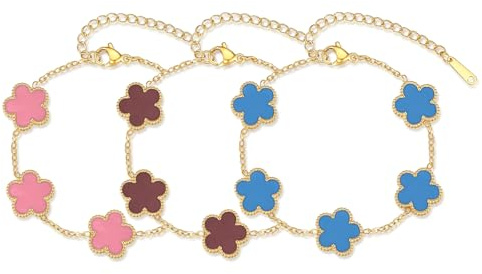 ZhouWei 3 Stück Vierblättriges Kleeblatt Armband Damen, Armband Kleeblatt Schmuck Gold Adjustable Glücksarmband Armreif Vergoldeter Armreif, für Hochzeit Geburtstag Glücksschmuck