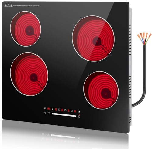 GRACEALL Placa Vitrocerámica 60 cm 4 Zonas, 6000W Placa Eléctrica Empotrable con Control Táctil, 9 Niveles de Potencia, Temporizador, Pausa, Mantener Caliente, Bloqueo Infantil