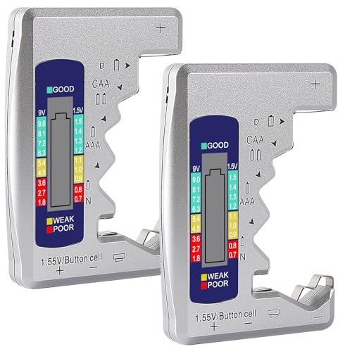 2Pcs Universal Battery Tester Digital LCD Display Multi-Purpose Battery Checker Capacity Analyzer for AA AAA C D 9V 1.5V Button Cell Batteries Cranking System Tester