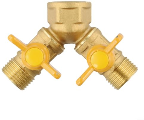Adaptador de grifo de latón G1/2 de 2 vías con válvula de bola de encendido/apagado para riego de jardín, divisor de manguera de doble salida para uso doméstico y paisajístico, en forma de Y