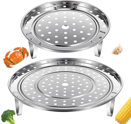 2Pcs Stainless Steel Steamer Racks, 2 Sizes (25/17.5cm) Round Steamer Rack with Removable Stand, Premium Pot Steaming Trays for Instant Pot, Pressure Cooker & Stock Pots, Silver Tone
