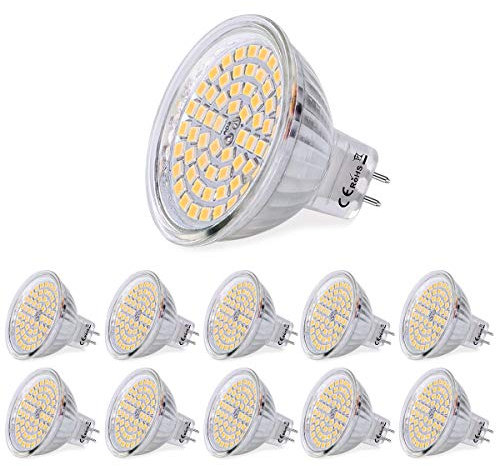 SanGlory 10 Stück MR16 GU5,3 LED Lampen 5W 380 Lumen 3000K Warmweiß Ersetzt für 50W Halogen 60 * 2835 SMD LED Leuchtmittel Energiesparlampe Abstrahlwinkel 120º AC/DC 12V