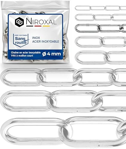 Rostfri Kedja A4 Långlänkad DIN 763 / DIN 5685 – 4 mm x 1,5m – 2 st – För tunga upphängningar och krävande användning