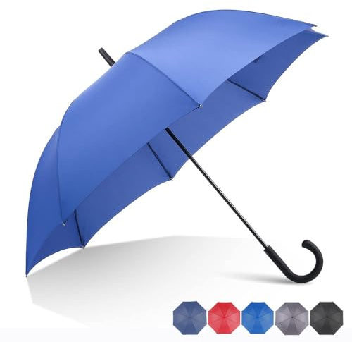 RUMBRELLA Royal Blue Hook Handle Umbrella Windproof UPF 50+, j Stick UV Umbrellas Auto Open 54IN