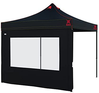 paramondo Gazebo para Barbacoa Premium Plus, Impermeable, 3 x 3 m Negro, Incl. 1x Pared con Ventana, Negra