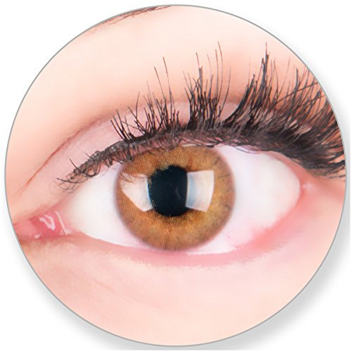 Glamlens Kontaktlinsen farbig braun ohne und mit Stärke - mit Kontaktlinsenbehälter.Sehr stark deckende natürliche braune farbige Monatslinsen Ockerbraun 1 Paar weich Silikon Hydrogel 0.0 Dioptrien