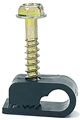Stanz (TM) Flex Single Coaxial Cable Clips, Cat6, Electrical Wire Cable Clip, 1/4 in (6 mm) Screw Clip and Fastener, Black (100 Pieces per Bag)