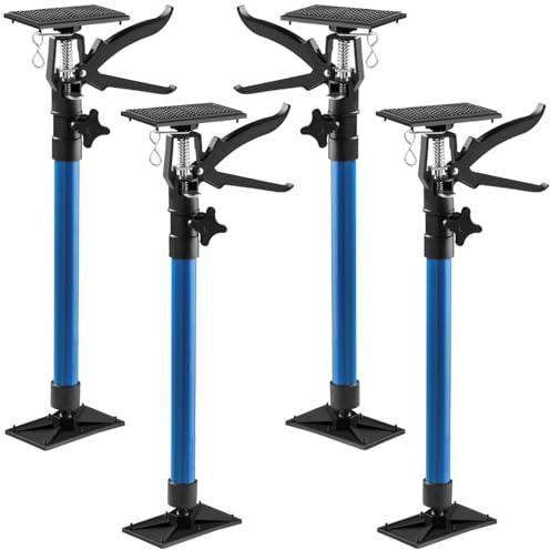 tectake® Lot de 4 Etais telescopique, Etai telescopique Soutien de porte, réglable en hauteur de 51 à 115 cm, Charge max. 30kg par Etai de soutien, Fixation rapide, Bricolage, Construction, Bleu
