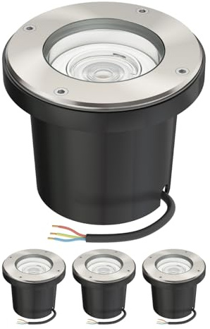 ledscom.de 4 pièces luminaire encastré dans le sol BOFU pour l'extérieur orientable acier inoxydable rond IP67 150mm Ø incl. lampe LED (blanc, 5,3W, 504lm, 44°)