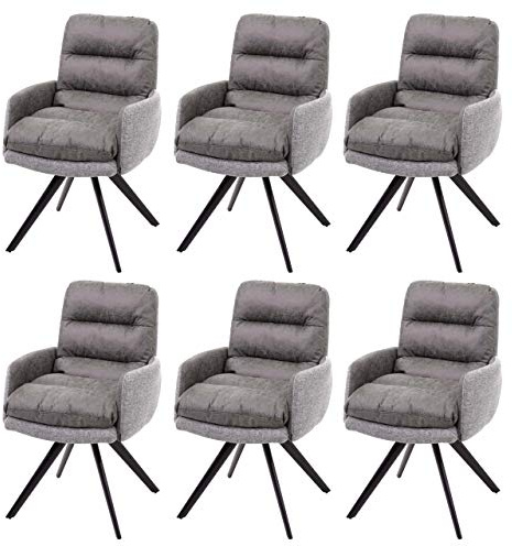 Mendler 6er-Set Esszimmerstuhl HWC-G66 - hellgrau-grau, mit Armlehne | Küchenstuhl, Stuhl, drehbar Auto-Position, MVG