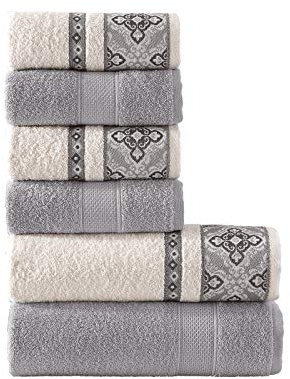Class Home Collection Handtuch Set 6-teilig – 100% Baumwolle, Saugfähig & Weich – Handtücher Set 4er Handtücher 50x100 cm und 2er Duschtücher 70x140 cm – Ideal für Bad & Wellness Jacquard Alya Grau