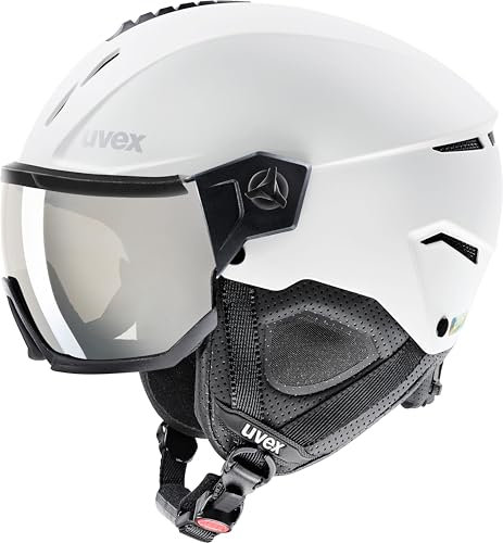 uvex Instinct Visor - robuster, stylischer, optimal belüfteter Skihelm mit beschlagfreiem Visier für Damen und Herren - White-Black matt - 59-61 cm