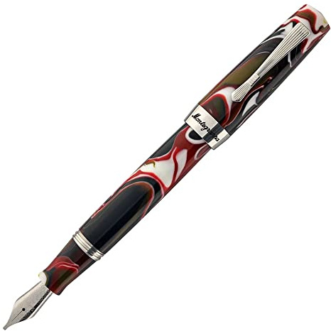 Montegrappa Elmo 02 Asiago Füllfederhalter in der Farbe Rot/marmoriert, aus Edelharz und Edelstahl hergestellt, Federstärke: M, Maße: 14.2 x 1.7 cm, 30g, ISE2R3AR