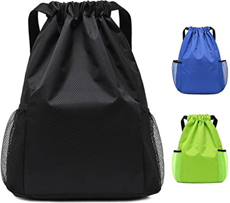 Grantop Drawstring Waterproof Bags, String Swim PE Bag, Oxford fabric Backpack Bags for men and women, for Sports School Beach Holidays Swimming Travel (Black, L)