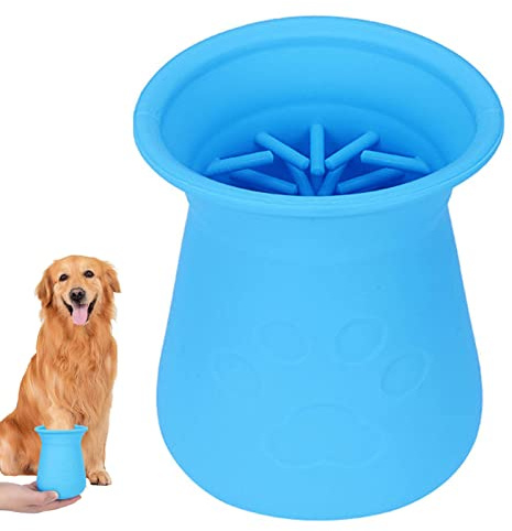 Limpiador de Huellas para Perros, Limpiador Pata Perro Mascota portátil Limpiador Taza de Limpieza para Mascotas para Limpiar Pies Sucios de Mascotas y Perros Gatos Masaje Aseo Sucio Garras (Azul)