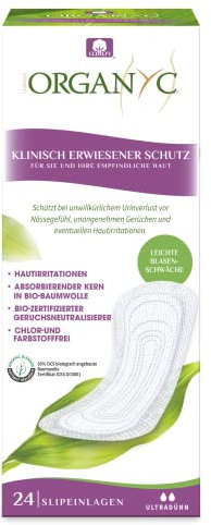 Organyc - Slipeinlagen für extra dünn Blasenschwäche aus 100% zertifizierter Bio-Baumwolle - 1 Packung zu je 24 Stück