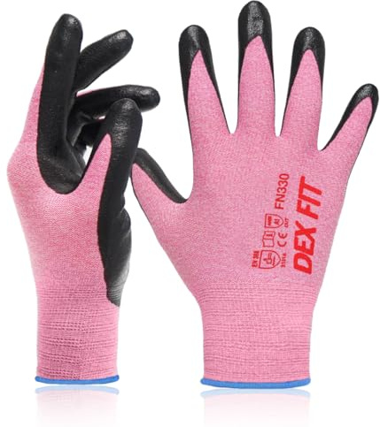 DEX FIT arbetshandskar FN330, 3D komfort stretch passform, kraftgrepp, hållbart skum nitrilbelagd, smart touch, tunn och lätt, maskintvättbar (3 par), FN330 rosa)