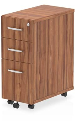 OPO Impulse Freestanding Narrow Under Desk Pedestal with Foolscap Filing Mechanism & Lockable 3 Drawers | Heat Resistant Beech Melamine Finish Walnut 3 Drawer