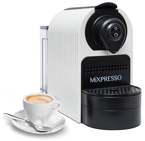 Mixpresso White Espresso Coffee Machine – Compact 1400W Single Serve Coffee Maker Compatible with Nespresso OriginalLine Capsules, One-Touch Operation, 19-Bar Italian Pump, 27oz Water Tank