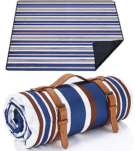 Picknickdecke 200 x 200cm,Streifen Picknickdecke Wasserdicht,Tragbare Waschbar Extra Große Stranddecke Sandfreie,Campingdecke Isoliert mit Tragegriff,Perfekt für Picknick,Outdoor,Camping,Beach,Park