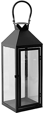 Lanterne de jardin de luxe XXL en acier inoxydable - Lanterne en verre - Hauteur : 54 cm - Couleur : noir