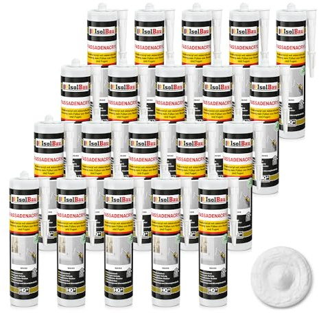 Isolbau Mastic acrylique pour façades - Avec grain - Pour combler les fissures et joints en intérieur et en extérieur - Blanc - 20 x 300 ml
