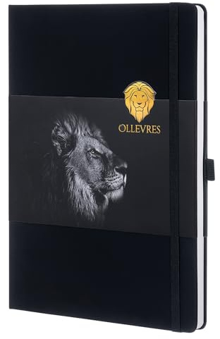 OLLEVRES Notizbuch A4 Punktiert- Premium Papier 120g/m² - Hardcover, 180° Flachöffnung - Tagebuch inklusive Lesezeichen, Stifthalter & Verschlussband - Journal Buch, Bullet Journal, Haushaltsbuch