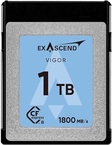 Exascend VIGOR CFexpress Tipo B da 1 TB, velocità di scrittura sostenuta, 1.700 MB/s, per video RAW-8K per fotocamere DSLR e videocamere professionali, velocità di scrittura prolungata per