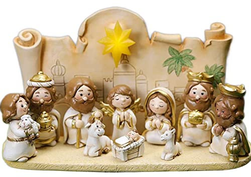 POTRUWE Buntes Krippenfiguren-Set, Handbemalte Krippe für den Innenbereich, Krippen-Weihnachtsset, Krippenszene, Krippen-Tischszenen, Heimdekoration für den Innenbereich, (Weiß
