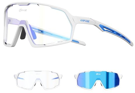 KAPVOE Fahrradbrille Selbsttönend für Herren Damen Photochrome Sport Sonnenbrille Klar Rennrad Brille Schnelle Brille MTB Radfahren Radbrille mit UV400 Schutz K160