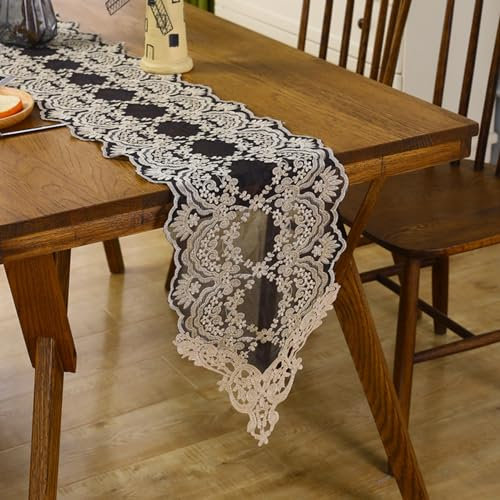 Viusneun Tischläufer, Hochzeit Spitze Tischband Vintage Bestickt Tischdecke Exquisite Festival Tischdeko für Hochzeit Feierlichkeiten Party Tischband (Schwarz,30 x 120 cm)