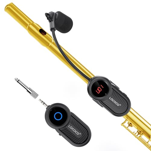 LOCOCO Wireless Microphone, UHF Wireless Microphone for Wind Instruments, Rechargeable Receiver and Wireless Transmitter, Applicable for Flute, Ottavino, Clarinet