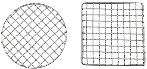 Sarini 2 Pieces Grill Grate Stainless Steel BBQ Cooking Grill Mesh Campfire Grill Square Round for Camping Backpacking Fishing Outdoor Cooking