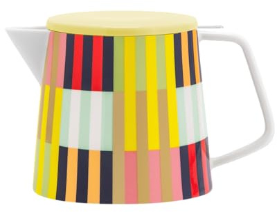 REMEMBER Teekanne Lorenzo, H 14 cm, Ø 14.6 cm / 1.2 l, Porzellan/Edelstahl, spülmaschinengeeignet – Teekanne im farbenfrohen Design, dekorative Teekanne für Teezeremonie oder Frühstückstisch (Havanna)