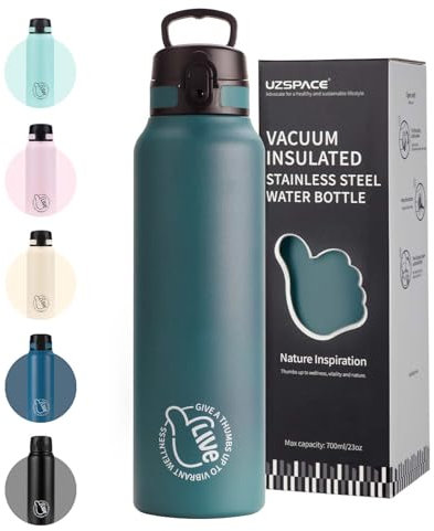 UZSPACE Gourde Isotherme 1L (970ml) en Acier Inoxydable - Bouteille Isotherme Double Paroi - Gourde Sport Adulte Étanche - Idéale pour Plein Air et Sports, Vert Forêt