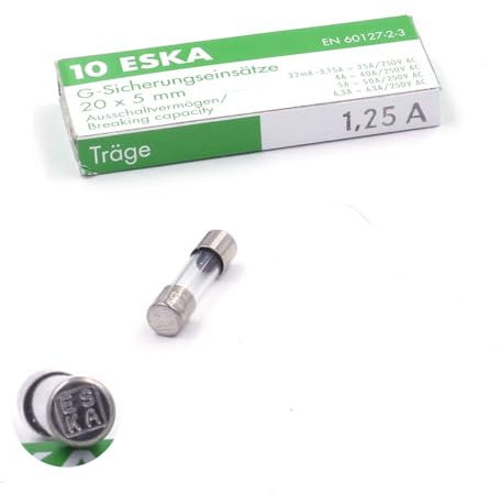 Fusibili in vetro, 1,25 A/250 V CA, 5 x 20 mm, set di 10, temporizzato