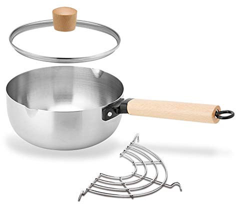 Pentola antiaderente martellata con coperchio in vetro manico in legno grattugia olio grattugia profonda per il latte in cucina (22,1 cm)