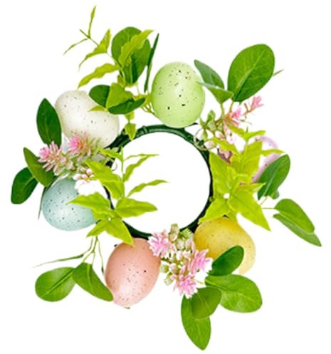 Corona delle candele di Pasqua, anelli di candela artificiali | Corona di anelli per candele con uova di Pasqua – Decorazione floreale pasquale per scrivania, candele, gioielli da tavolo, delicato