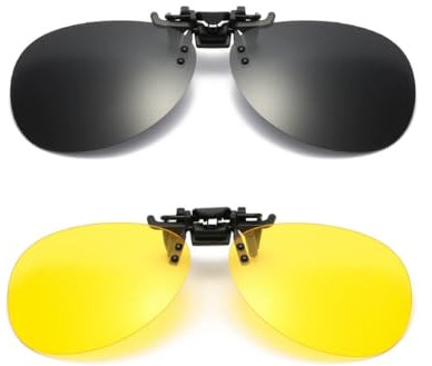 SDXCJY Set di 2 occhiali da sole con clip, polarizzati, UV400, rotondi, occhiali da sole e per la guida notturna, con lenti anti-riflesso, visione HD, per uomini e donne, Nero, giallo., Taglia unica