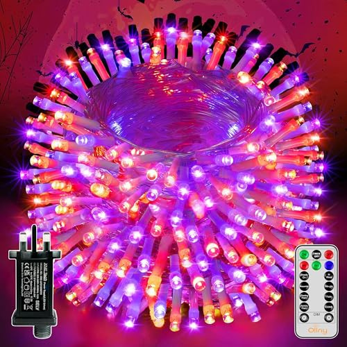 Ollny Halloween Fairy Lights Outdoor Decorations 30m 300 LEDs, Waterproof | String Light Mains Powered with 8 Modes Timer Plug, Creepy Purple and Orange Lighting for Indoor Outside Garden Party Decs