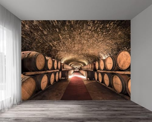 Papier Peint Panoramique Cave à Vin 200x140 cm 3D Papier Peint Intissé Cave Vintage Photo Trompe l'oeil Poster Grand Mural Salon Chambre Enfant Chambre Décoration Murale a.8202