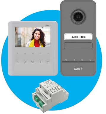 Came Kit videocitofonico monofamiliare include videocitofono moderno vivavoce PLX V con display LCD da 5” bianco per audiolesi, targa esterna LHS V/01 con un pulsante di chiamata e alimentatore