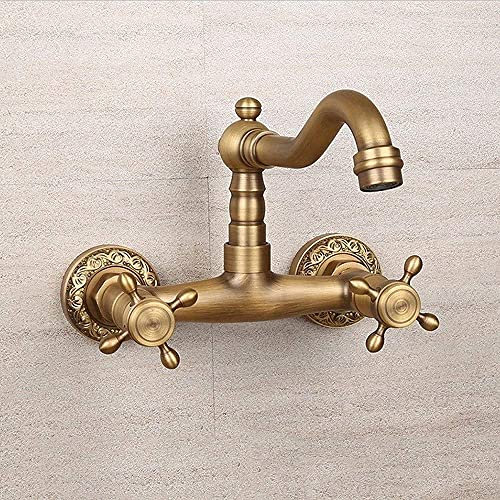 Küchenspülenarmaturen, Wandeinbauarmaturen, Doppelloch, 4-Punkt-Warm- und Kaltwasserhähne, 180 ° drehbar, Badezimmer-Waschbeckenarmatur, europäischer Stil, antikes Mischventil, Wasserhahn/kurz