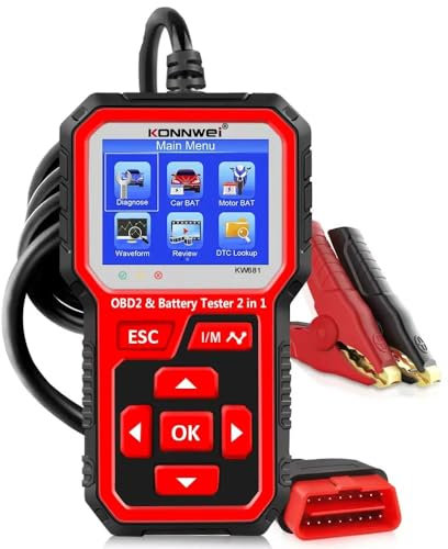 KONNWEI KW681 OBD2 Scanner, 12V/24V Car Battery Tester, 100-200CCA, Code Reader for Check Engine Light Fault Code Reader - For All OBDII Vehicles, Car Diagnostic Tool, Live Data Battery Test